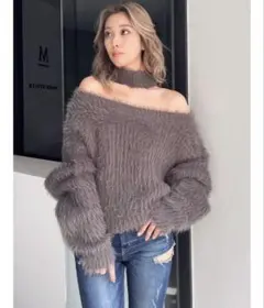 GYDA 2WAYシャギーチョーカーニットトップス　グレー