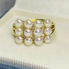 本真珠 パールリング 指輪3-4mm　多珠 ベビーパール　オーロラホワイトピンク