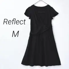 リフレクト カシュクールワンピース M ブラック 半袖 フレア 日本製 上品