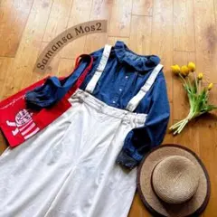 サマンサモスモス＊ハイウエスト デニムサロペット オフ白 ゆったりシルエット