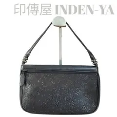 極美品　印傳屋　INDEN-YA ハンドバッグ 鹿革本革 漆ローズ 黒色