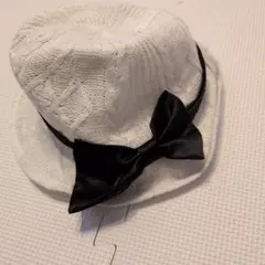 キッズ　ホワイト 黒リボンハット帽子56㌢