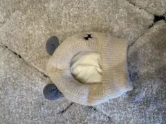 動物耳付きニット帽子 クリーム色（冬用）