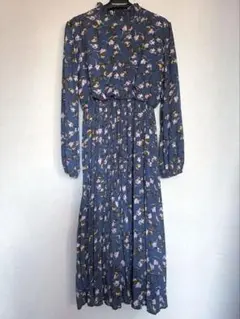 花柄プリーツワンピース ロング丈 長袖