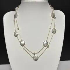 極美品☆テリ最高】本真珠 パール ステーション ロングネックレス 75cm 