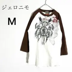 ジェロニモ ラグラン七分袖カットソー ネイティブ柄 ブラウン×白 Mのサムネイル