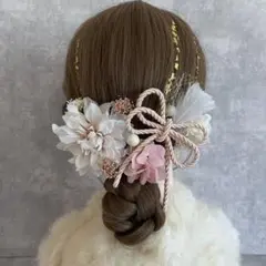 ダリアピンク♡金箔付♡髪飾り ヘッドドレス 前撮り 成人式 卒業式 七五三