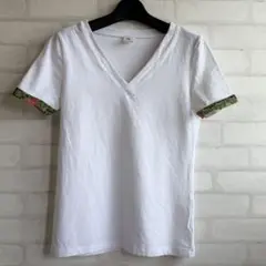 sunaoknwahara Vネック 半袖 Tシャツ ホワイト 袖柄切り替えのサムネイル