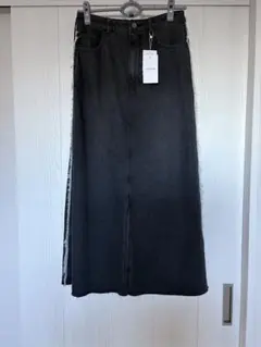 LEPSIM 新品未使用品ダークグレー フリンジ付きデニムロングスカートLサイズ