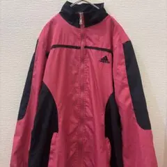 【adidas】ナイロンJKT　古着　薄手 胸元ワンポイントロゴ刺繍　ピンクXL