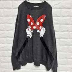 海外古着【ディズニー】ミニーマウス プリントトレーナー 裏起毛 グレー ＸＬ