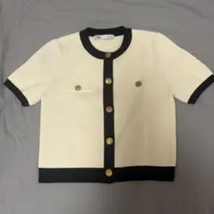 ZARA 半袖カーディガン アイボリー・ブラック　バイカラー