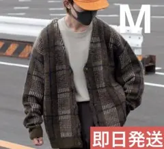 perushu モヘア チェック カーディガン オリーブ　M