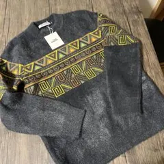 【新品未使用】RISSELIN 幾何学模様 セーター 46（M）　カシミヤ60%