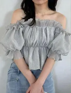 SNIDEL ジャガードボリュームギャザーオフショルブラウス