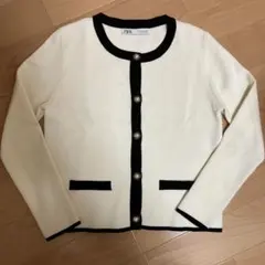 ZARA アイボリー ブラック カーディガン S