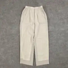 美品 淡色 昭和レトロ ハイウエスト ツータック スラックス リンネ調 通勤服