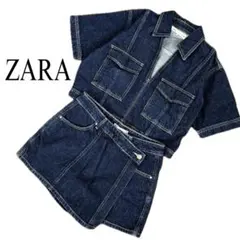 ZARA デニムセットアップ　クロップドデニムカットソー　デニムショートパンツ
