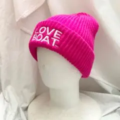 LOVEBOAT 蛍光ピンク ニット帽 ロゴ刺繍 y2k 平成女児 00sのサムネイル
