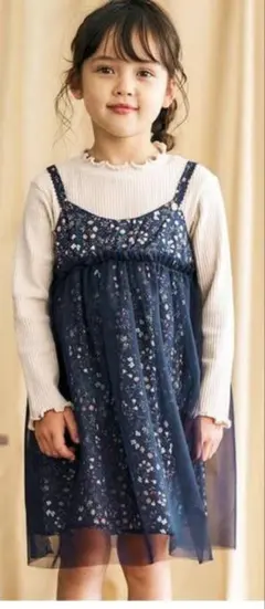 アプレレクール　チュールワンピース　花柄　ネイビー　130cm　タグ付き新品