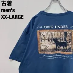 OVER UNDER Tシャツ 犬 dog 風景プリント 胸ポケ 青 XXL古着