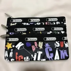 レスポートサック　３ジップコスメティック　アルファベットモンスター　ブラック