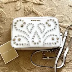 マイケルコース スタッズ ホワイト ショルダーバッグ ゴールドチェーン