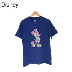 ディズニー　キャラクターTシャツ　ミッキー　半袖　カラフル　ネイビー　丸首　　M