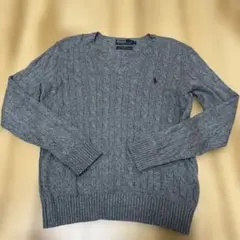 Ralph Lauren ケーブルニット Vネック グレー L シルク