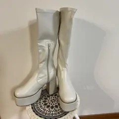 未使用　厚底　プラットフォーム　チャンキーヒール　ロングブーツ　白　L 匿名配送