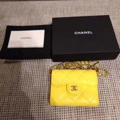 CHANEL チェーンウォレット　ミニ　イエロー キャビアスキン