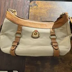 ベージュ キャンバス レザー ショルダーバッグ　バーバリー