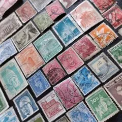 m73 海外使用済み古切手 柄違い50枚 アソートカラー