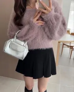 ショート丈フェザーニットトップス[kz614]