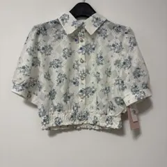 milly bilet 花柄シアーレースショート丈ブラウス ブルー Mサイズのサムネイル