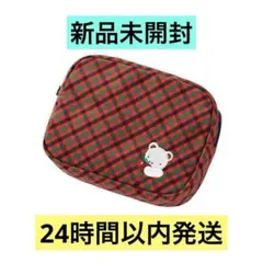 ファミリア familiar ポーチ 赤チェック くま りんご