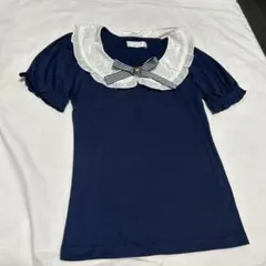 美品Deanyディーニー夢展望　半袖ブラウス紺Tシャツ量産型　地雷系リボン紺Mのサムネイル