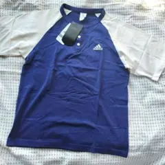 【未使用】adidas アディダス 半袖ヘンリーネックＴシャツ (ネイビー　М)