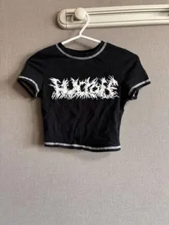 ブラック クロップドTシャツ グラフィックプリント