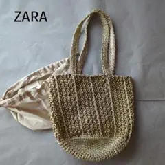 ZARA 　 ビーズ編み込み 　ショルダートート ゴールドのサムネイル