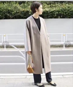 IENA イエナ MANTECO ノーカラーコート36 グレージュクリーニング済