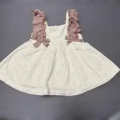 プティマイン（120）花柄刺繍チュニック ノースリーブ　ナチュラル　ガーリー