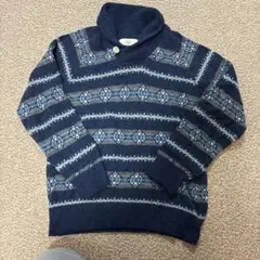 ikka ネイビー ストライプ ニットセーター L
