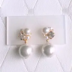 コットンパール　ピアス　イヤリング　樹脂　ノンホール春夏秋冬結婚式卒業式シンプル