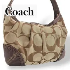 【美品】Coachコーチ　ホーボー　ワンショルダーバッグ ブラウン　シグネチャー