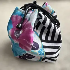 花柄ストライプ巾着バッグ 和装 和柄 和風