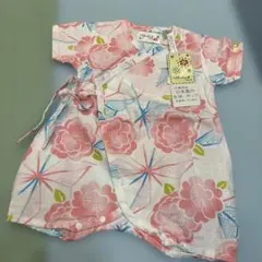 日本製 ベビー甚平 60-70cm 花柄 ピンク系