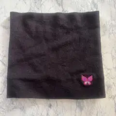 美品　黒　ブラック ニット ネックウォーマー 蝶刺繍　スノボー　スキー　通勤通学