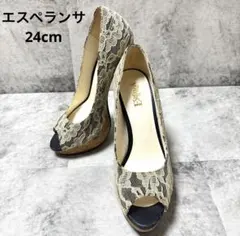 【エスペランサ】厚底 ピンヒール サンダル ミュール レース 24cm