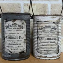 アンティーク調 リメ缶 2個セット 吊り下げOK フレンチ風 多肉寄せ植えに